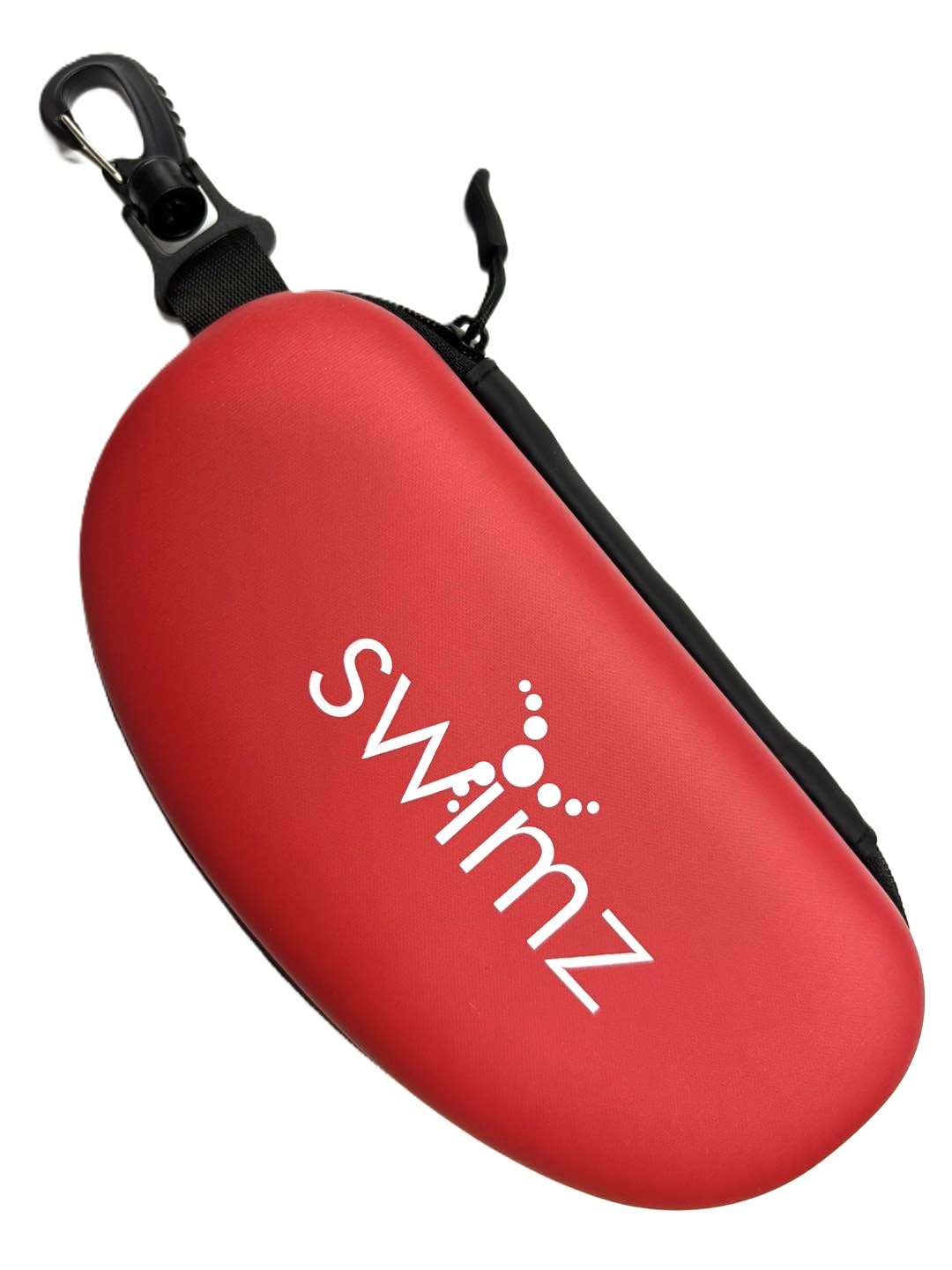 Swimz Armour Swim Goggle Case Pro – Semi‑Rigid EVA Protective Goggles Holder with Carabiner Clip (Red/Black/White)