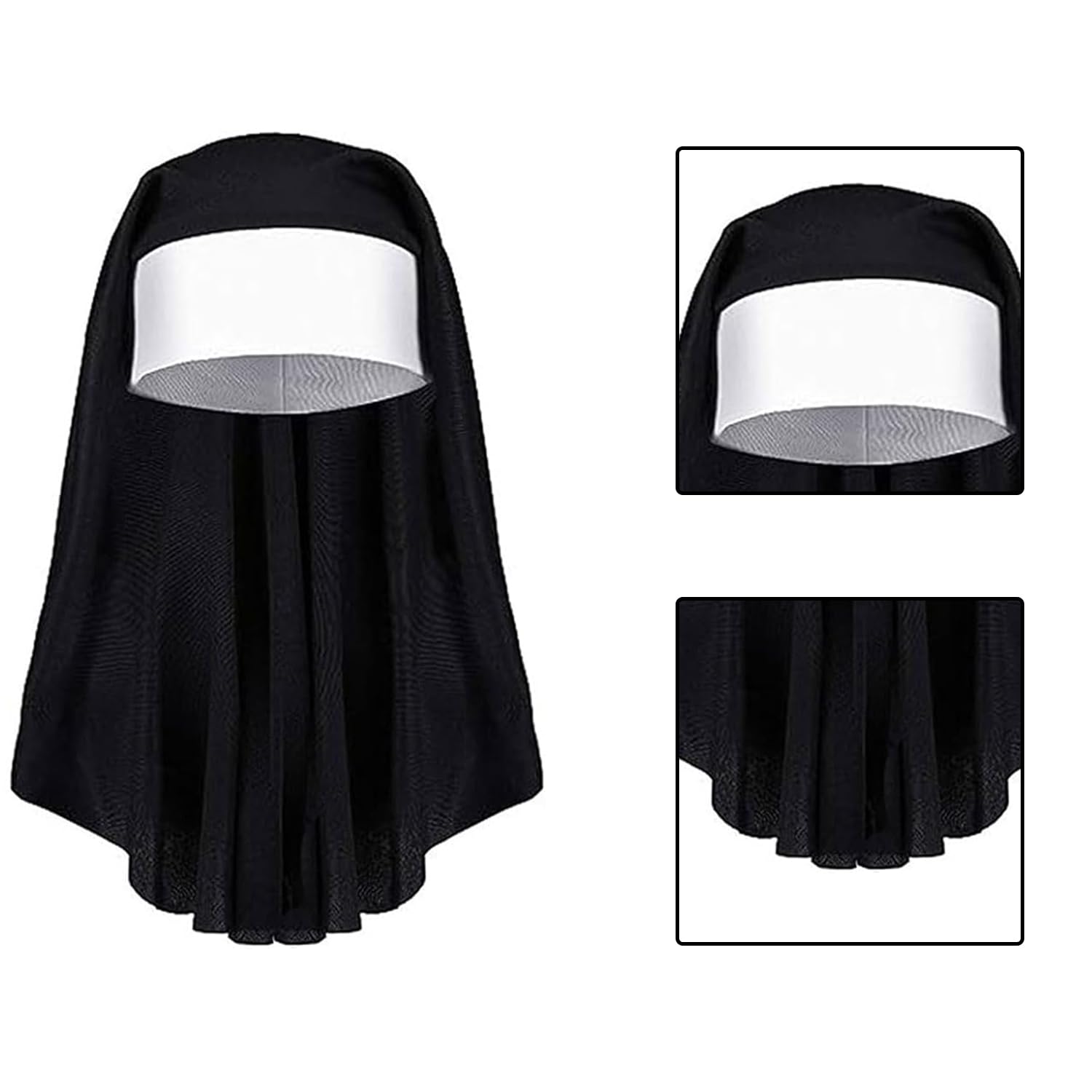 XNHIU 2 Pieces Halloween Nun Costume Accessories Nun Headpiece Gold Cross Necklace Halloween Fancy Dress Theme Party Accessories for Women - Image 2