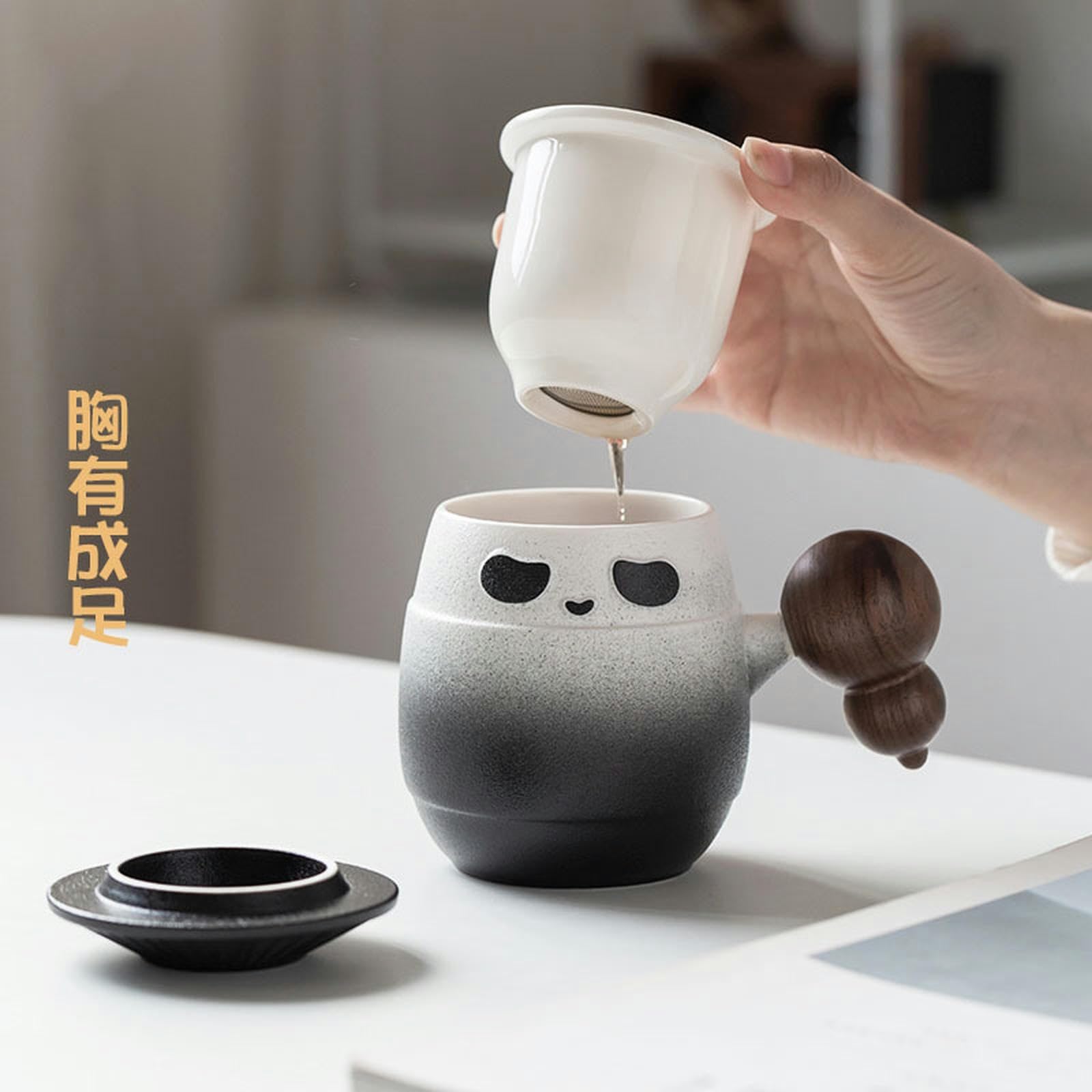 CAPIJIONG Bureau en céramique de 300ml/10 oz avec couverture, fabrication de thé, séparation du thé, filtre personnel, tasse de panda, tasse d'amoureux pour le bureau-boîte-cadeau - bleu-301-400ml