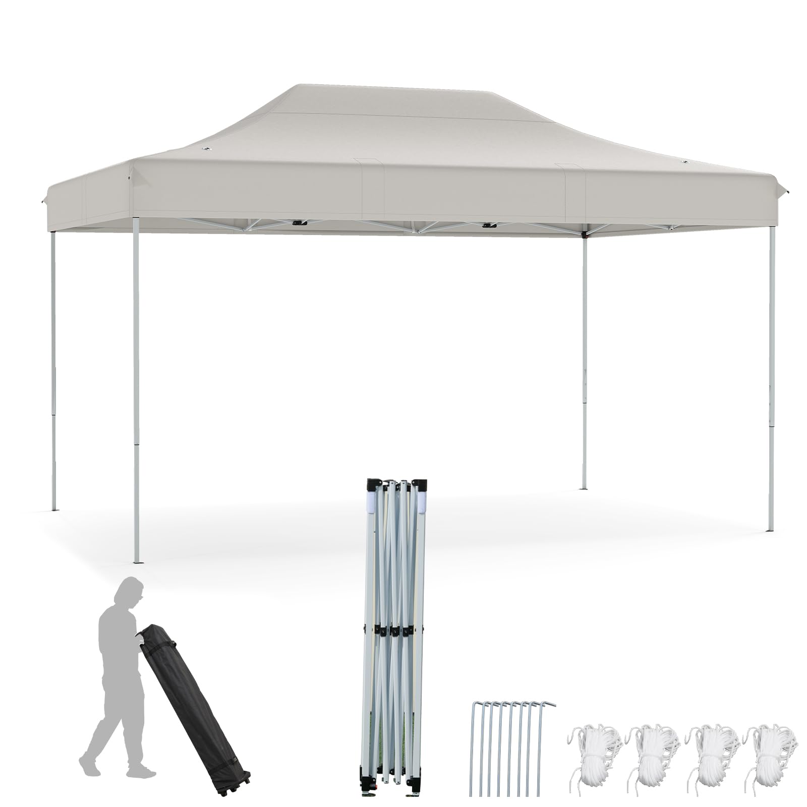 HOMASIS Carpa Plegable de 3 x 4,5 m, Cenador Impermeable para Exterior con Bolsa Enrollable, 4 Cuerdas, 8 piquetas, Altura Ajustable, Gazebo para Fiestas con protección UV (Beige)