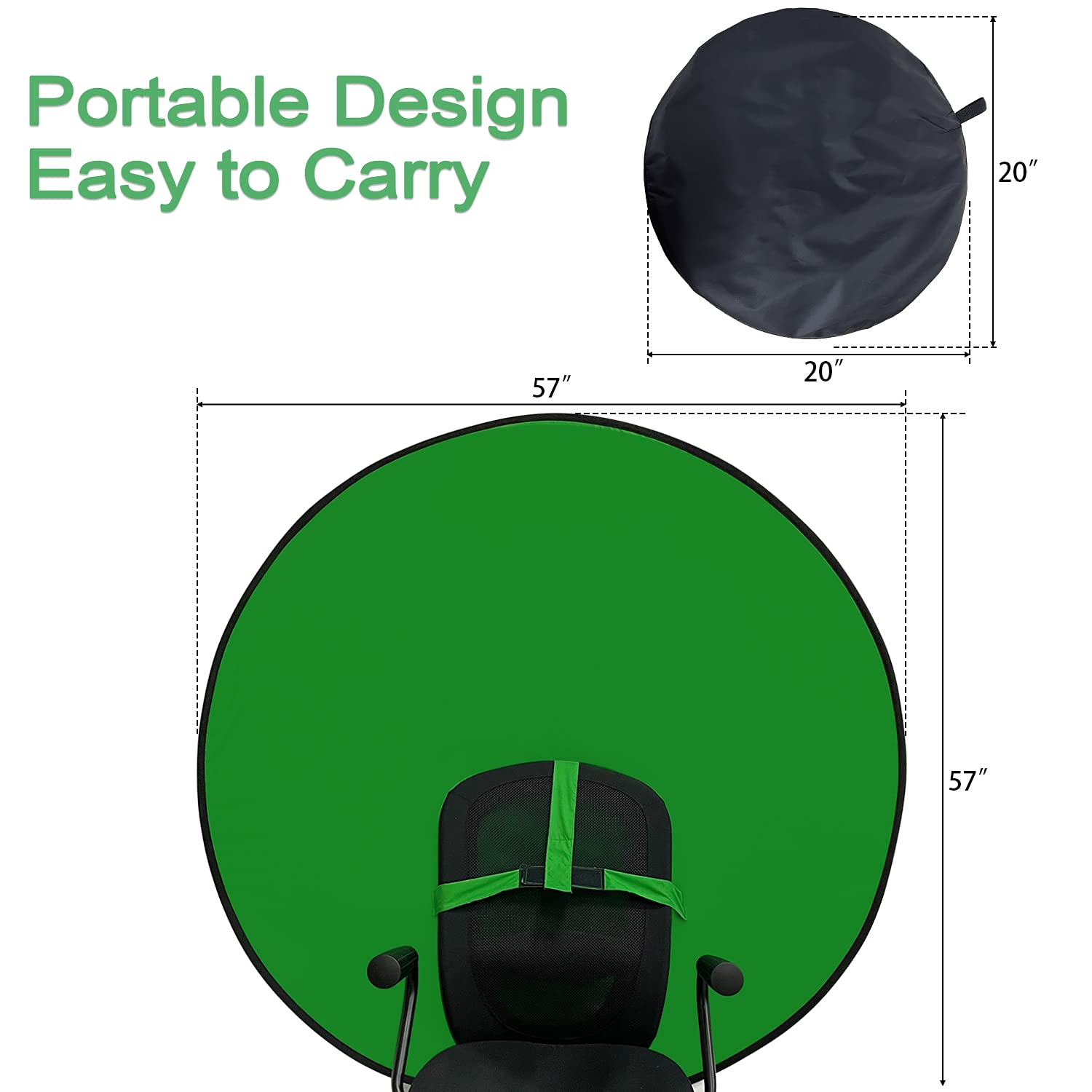 Sutekus Portable Webcam Background Round Green Screen Chair Backdrop for Home Video Conference Zoom Skype, 57" (Strap)