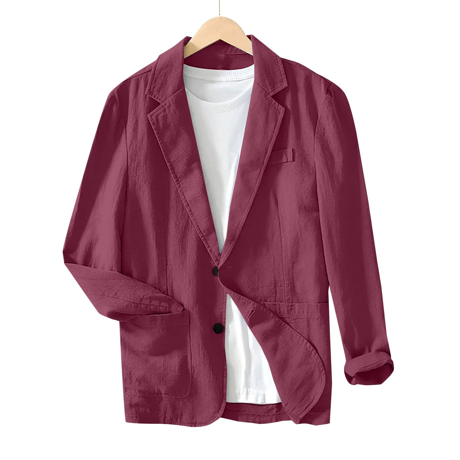 Veste d'été en lin pour homme - Blazer décontracté en coton et lin avec deux boutons - Veste simple et décontractée - Veste de costume pour les loisirs - Veste de transition pour homme - Coupe droite