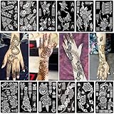 PPVWEY 12 Sheet Henna Tattoo Stencils kit, Temporary Tattoos Templates Hand Forearm Indian Airbrush Tattoo Stickers for Women Girls (Black)