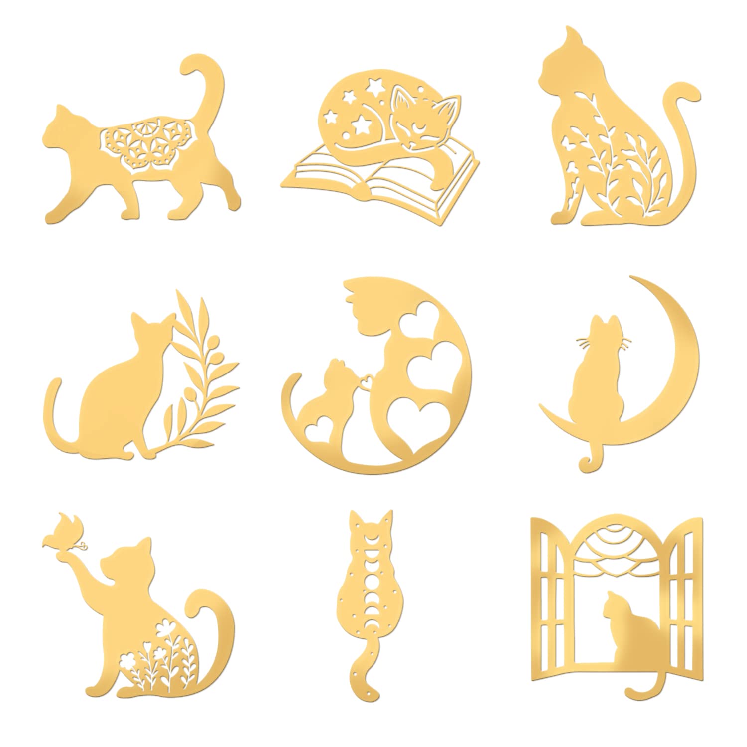 OLYCRAFT 9Pcs Cat Pattern Self Adhesive Golden Stickers Golden Brass Stickers Golden Epoxy Stickers for Scrapbooks DIY Resin Crafts Phone & Water Bottle Decoration 4x4cm