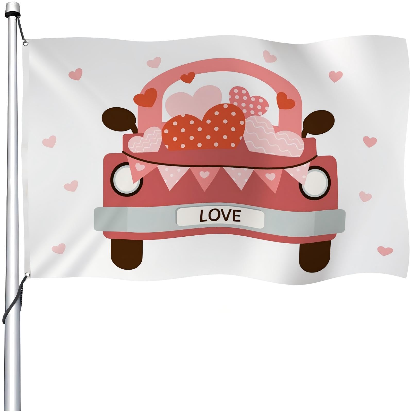 Aoihrraan Love Flag 150x250cm Bandera Rosa De Coches De Dibujos Animados Amor Celebración Aire Libre Pancarta Bandera Decorada Para Fiestas Porche Jardín Familiar Con 2 Sólidos Anillos De Protección
