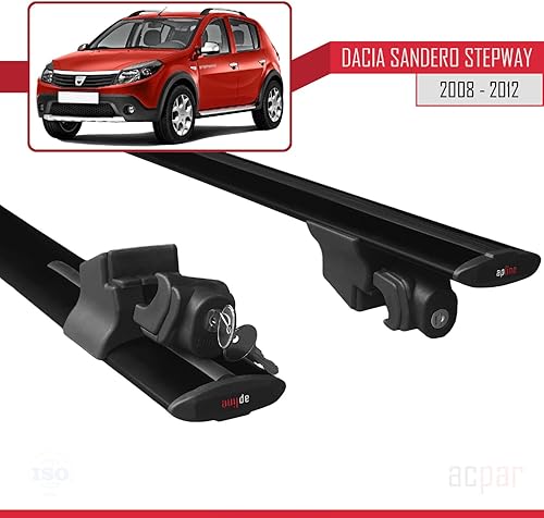 Miniatura 5 de Compatible con Dacia Sandero Stepway 2008-2012 Hook Model Car Roof Rack Barra transversal de aluminio negro 2 barras