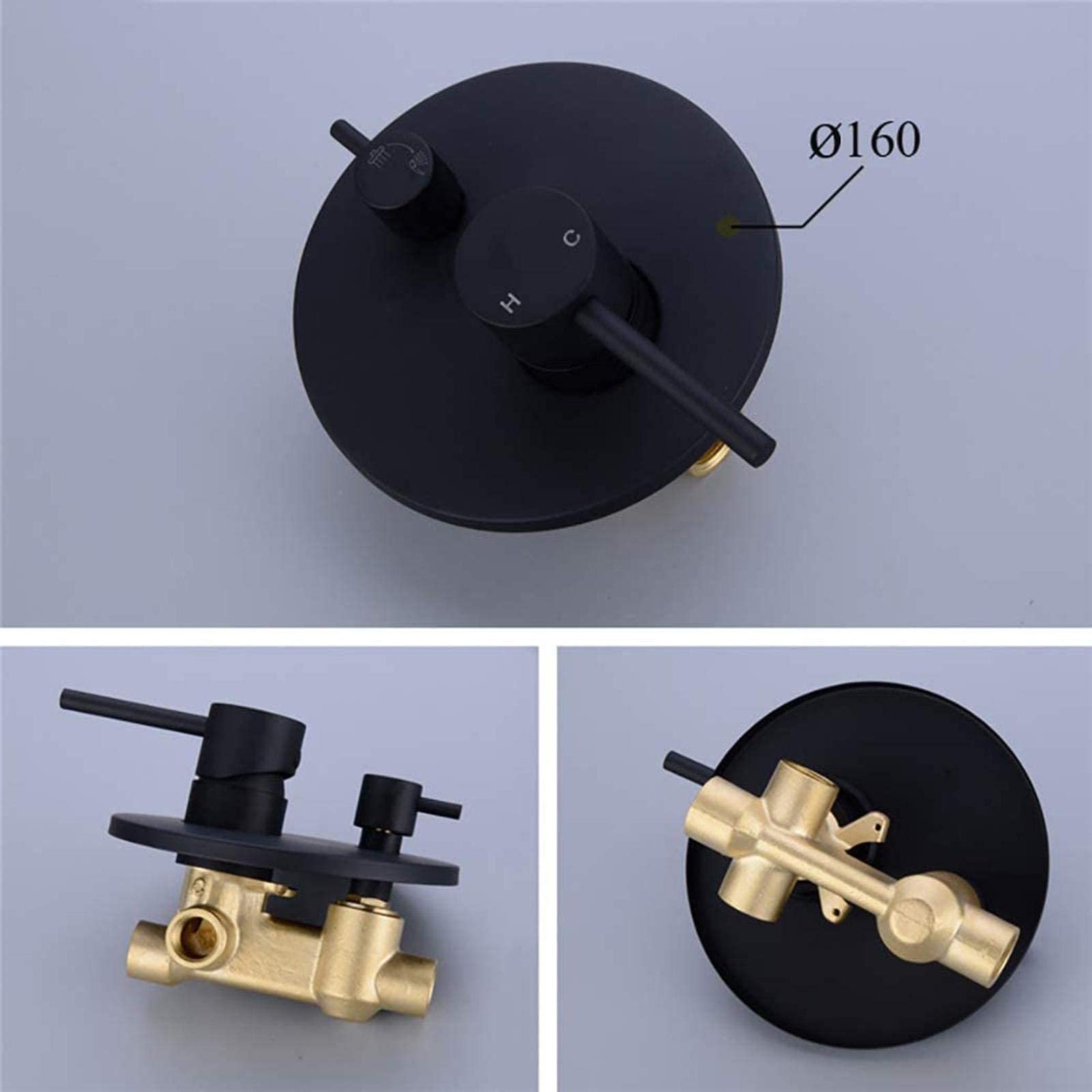 Miscelatore deviatore in ottone nero a parete, set doccia per bagno con soffione doccia a pioggia rotondo in ottone da 8-12 pollici, rubinetti per doccia e vasca, set doccia, 8 pollici Beauty Comes
