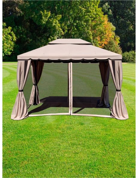 Yellowshop - Gazebo in alluminio da Giardino con zanzariere e Teli antipioggia richiudibili Beige - Fortaleza (Mt 3x3)