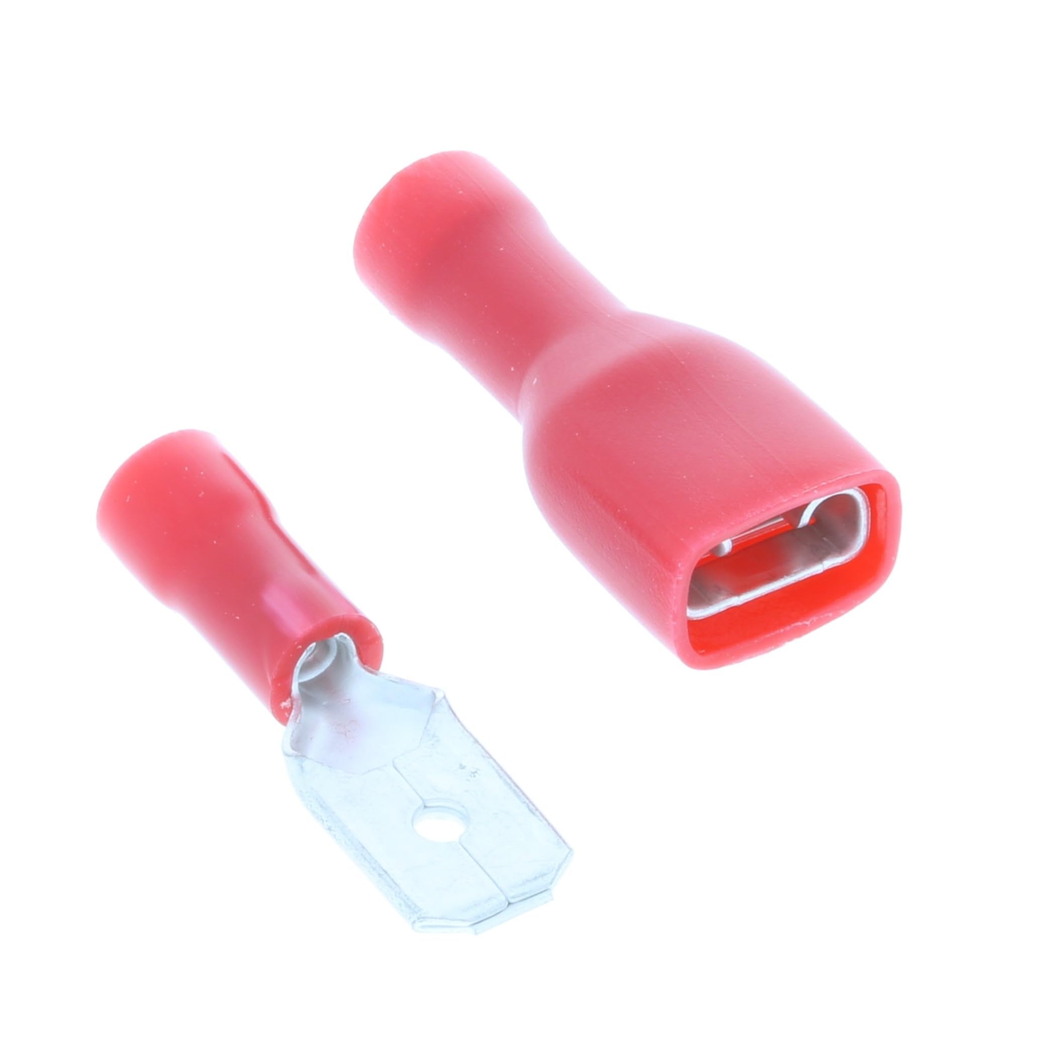 227s 100x 6.3mm Spade Connector Insulated Crimp Terminals for Electrical & Audio Wiring, Cables or Wire - 50x Female and 50 x Male (Red 6.3mm Spade Diameter (0.5 mm² to 1.5 mm²))