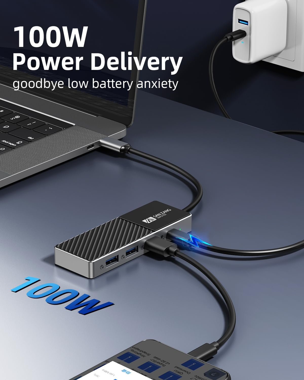 USB C Hub,10Gbps USB C Splitter for Laptop,4 Ports USB Extender with 100W Power Delivery,USB C to USB Hub Multiport Adapter,USB Port Expander for MacBook Pro Air HP XPS and Other Type C Devices image 3 of 6 B0C498H422