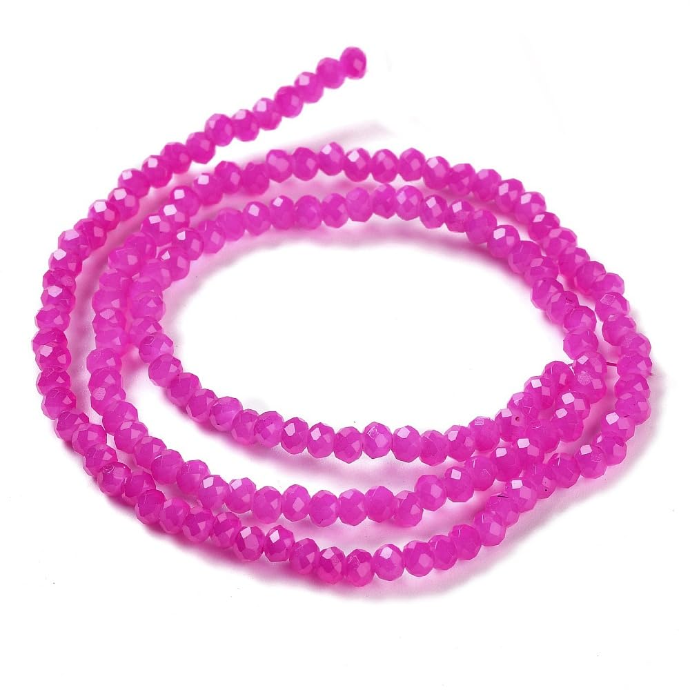 Pack of 160 Czech Bohemian Crystal Beads, 3 mm x 2 mm, Czech Beads, CZ Glass Faceted Rondelle Beads, Glass Beads, 1 Strand (Pink) - Image 4