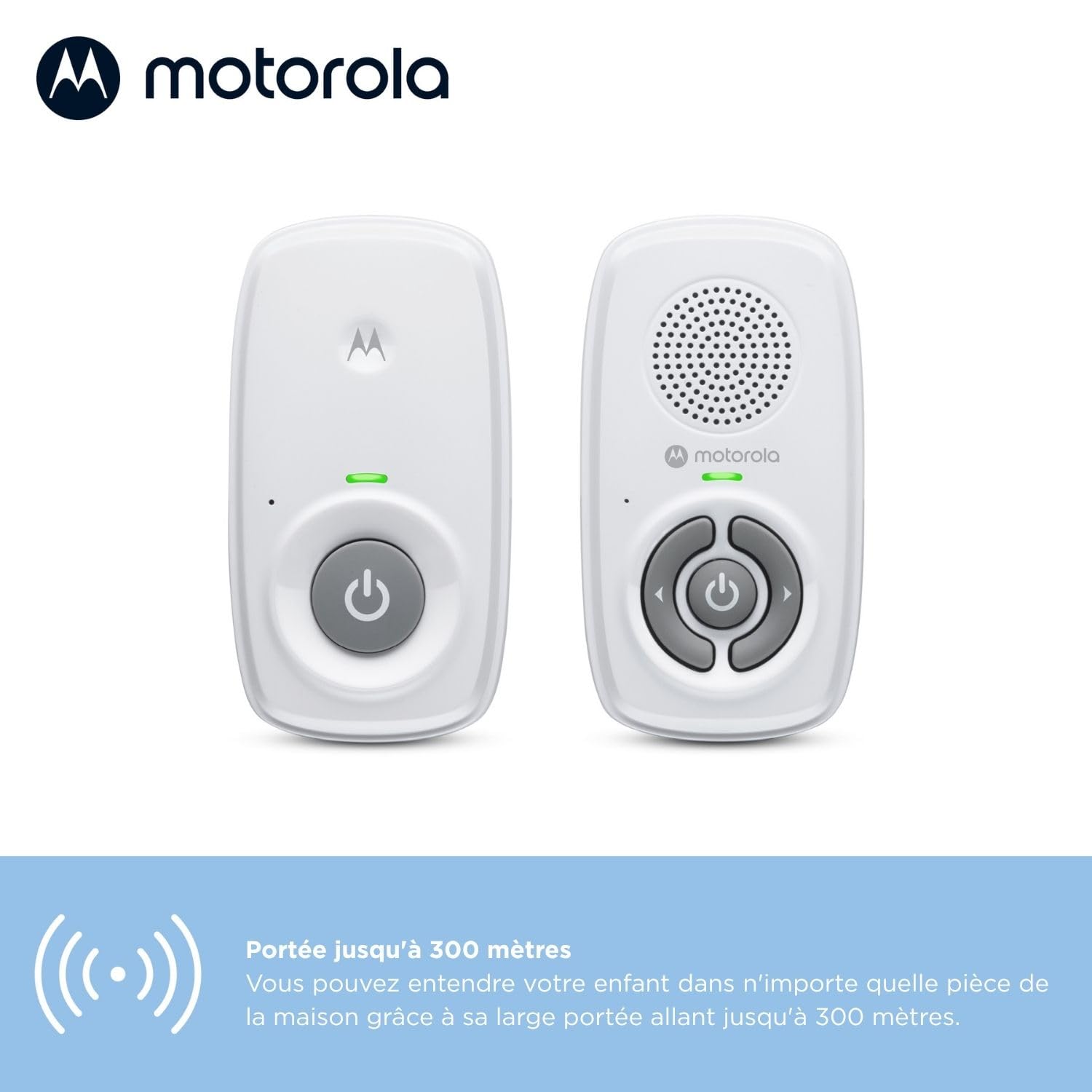 Motorola Nursery AM21 Audio Baby Monitor - Moniteur numérique avec Technologie DECT pour la Surveillance Audio - Longue portée - Microphone Haute sensibilité - Blanc