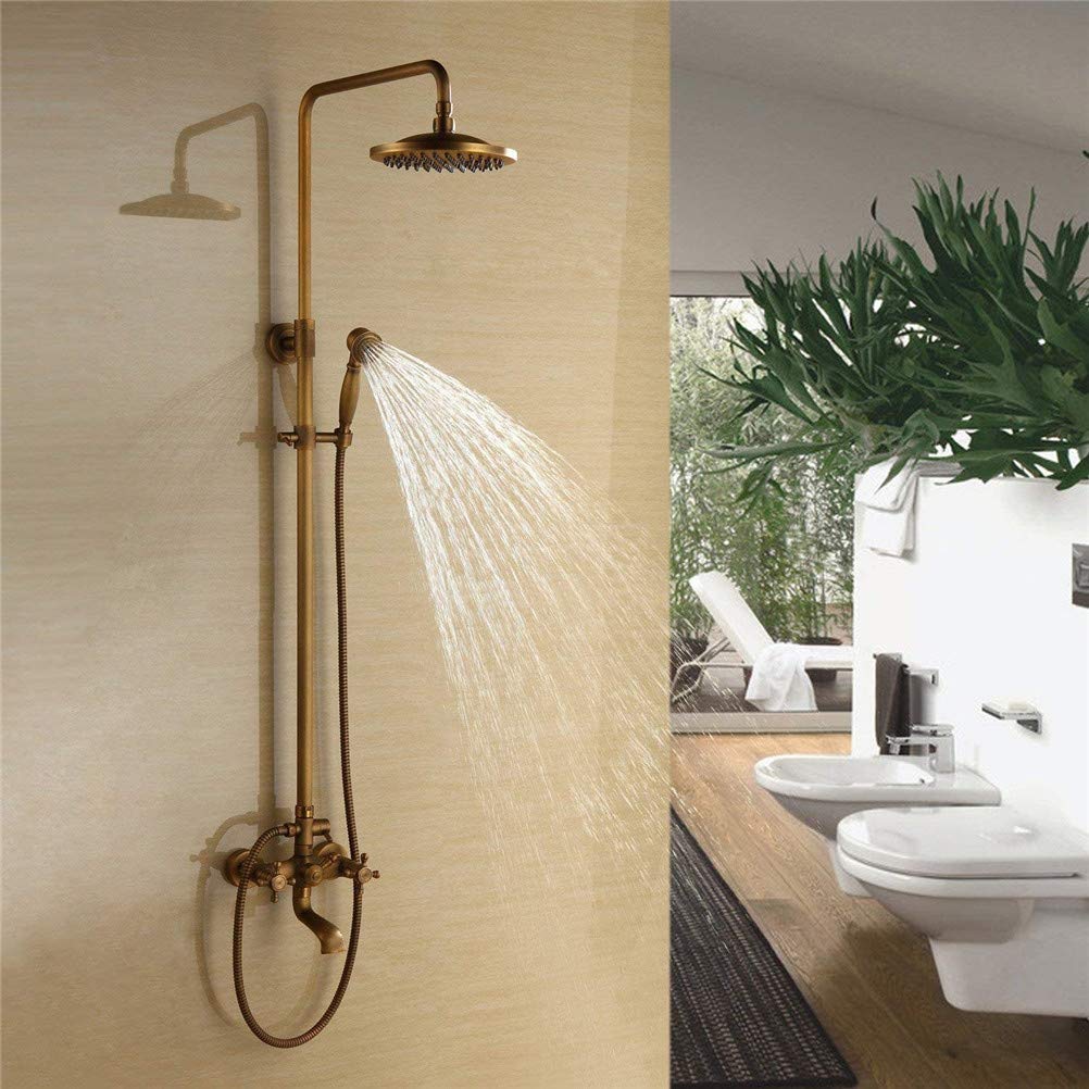 Chrom-Vintage Duscharmatur-Set - Wandmontage Mit 22,9 Cm Regenkopf & Handbrause, Antikes Messing
