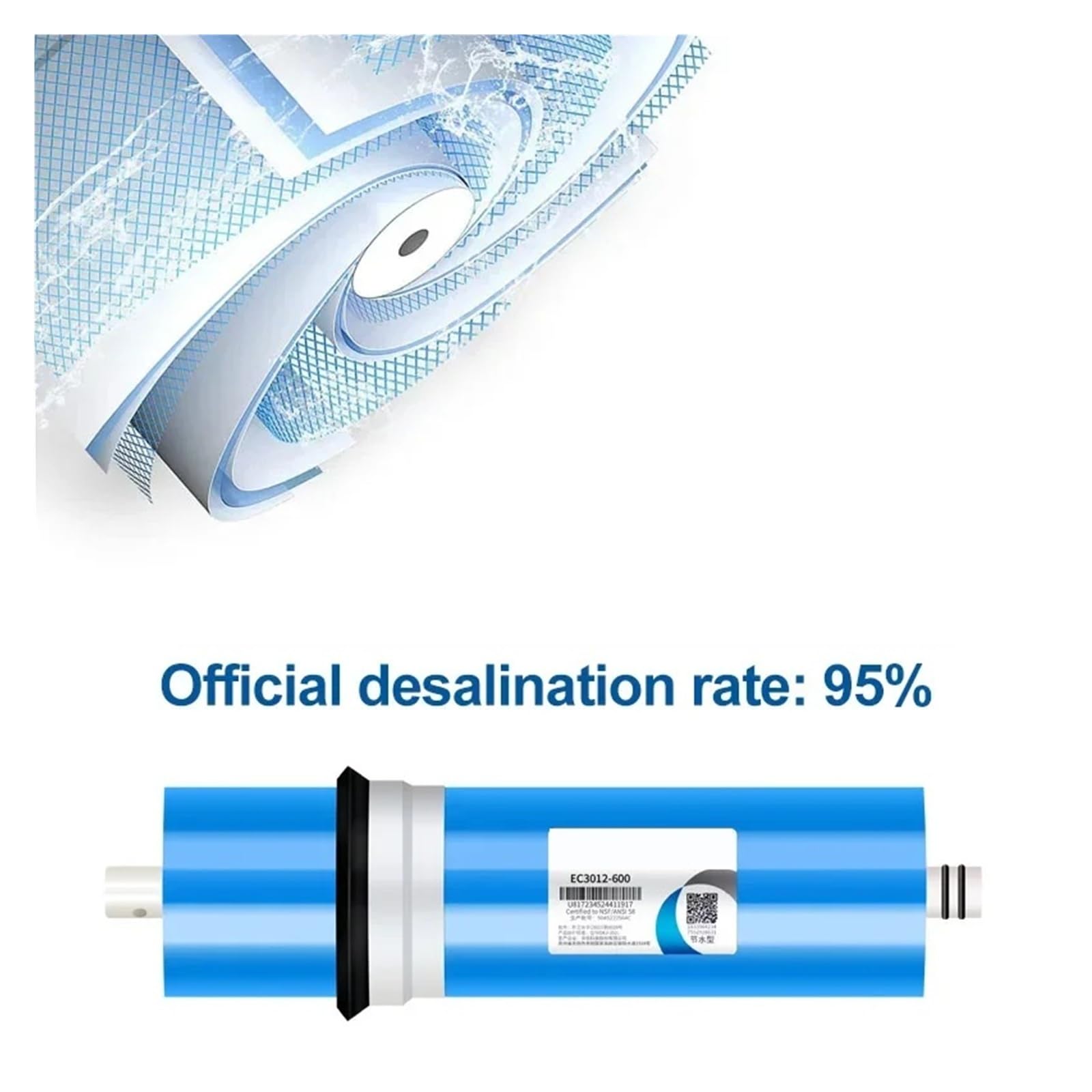 Membrana for osmosi inversa 600 GPD 3012-600G Kit di sostituzione del filtro a membrana RO for purificatore sottolavello Con elevata velocità di filtrazione(1pcs)