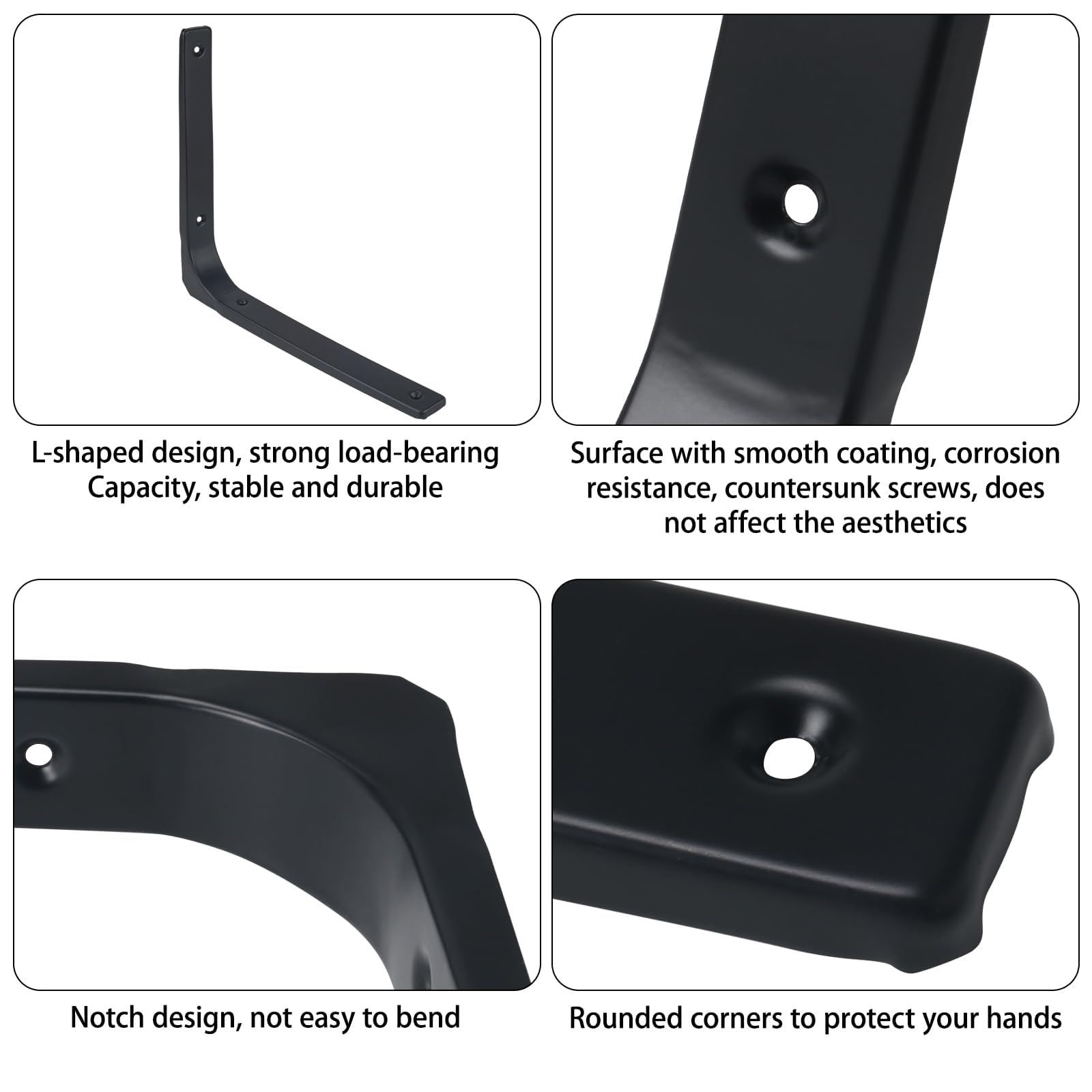Fairblo 4Pcs Black Shelf Brackets 300 x 250mm Large Metal L Bracket for Shelves Heavy Duty Wall Brackets with Screws Right Angle Bracket Wooden Shelf Support for Bookshelf Wood Board Garden Shelf - Image 3