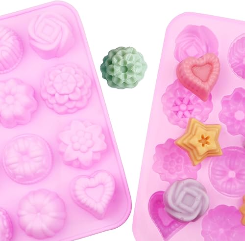 Miniatura 3 de 4 moldes de silicona para jabón de flores, 12 cavidades para hacer jabón, bombas de baño, vaporizadores de ducha, barras de loción, chocolate, dulces