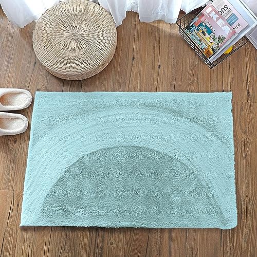 Image of Luxe Home Rabbit Fur Soild Bath Mat Super Soft, Anti-Slip, Washable, Rectangle, for Bathroom Door Mate, Bedroom Door Mats (Turquish, 40x60 cm)