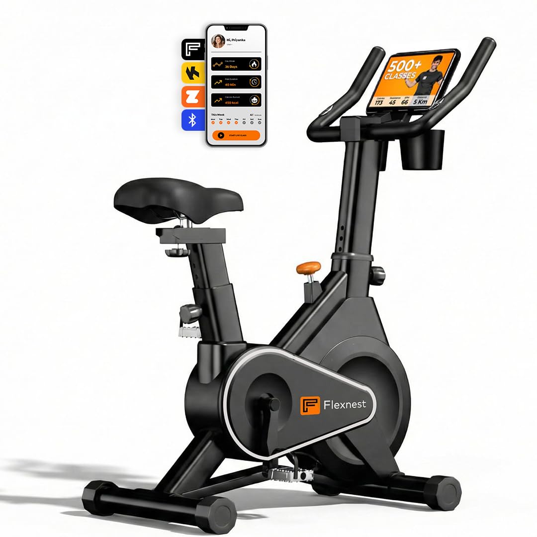 Flexnest Flexbike Exercise Cycle Smart Bluetooth Exercise Cycle For Home With 500+ Live Classes On App,100 Resistance Levels Cycle For Exercise At Home Gym Workout & Cardio Spin Bike (7 Kg Flywheel)-picture-21