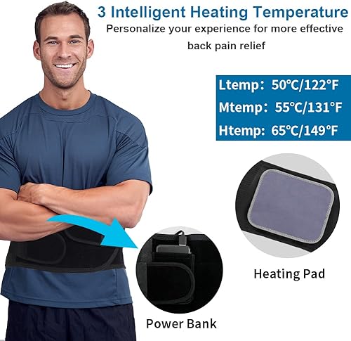 Miniatura 3 de Oramuon Soporte de espalda con almohadilla térmica para dolor de espalda baja, almohadilla térmica inalámbrica para espalda, soporte térmico para