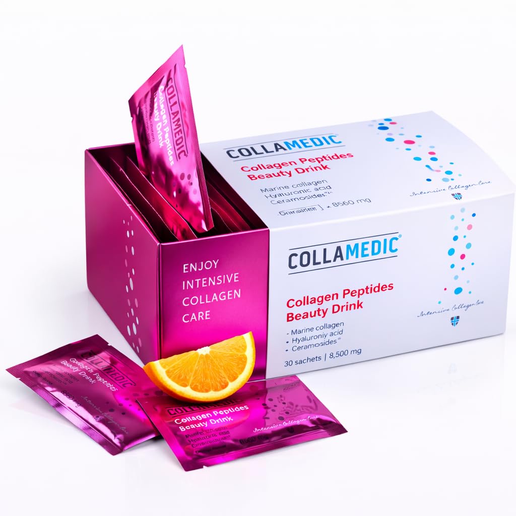 Kollagenpeptide Beauty Drink, angenehmer Orangengeschmack, Meereskollagen mit Hyaluronsäure, Phytoceramide, Oligopeptide, 30 Beutel x 8560 mg