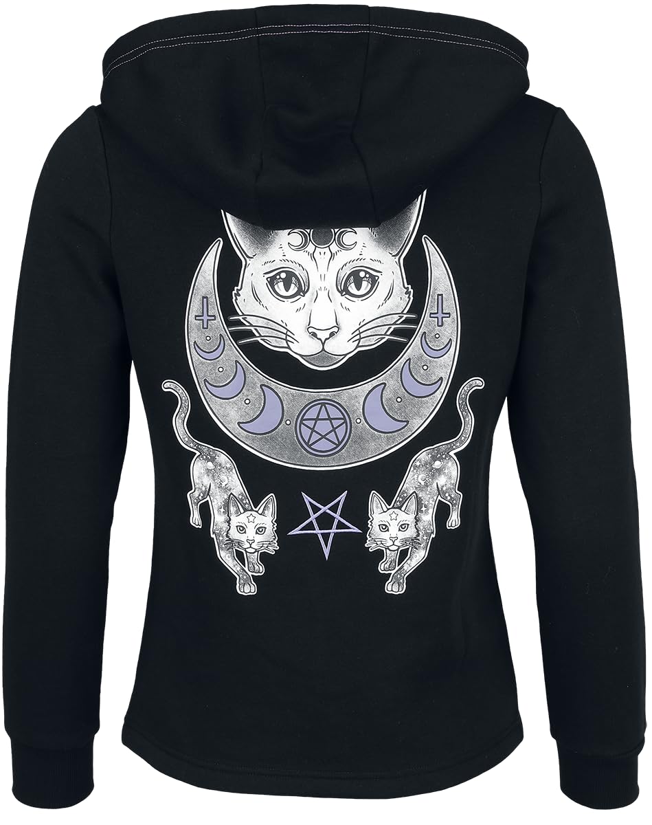 Gothicana by EMP Damen Schwarze Kapuzenjacke mit aufgenähtem Katzenpatch