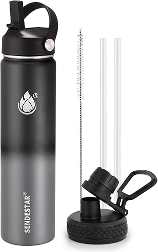 Miniatura 47 de SENDESTAR Botella de agua de boca ancha de acero inoxidable de 24 onzas, doble pared aislada al vacío, botella a prueba de fugas con tapa flexible