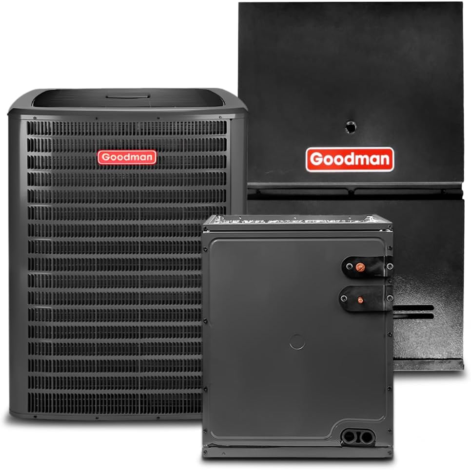 Goodman 1.5 Ton 14.5 SEER2 Central Split AC Unit | 80% 40000 BTU Natural Gas Furnace, Evaporator Cased Coil, & Single Stage Air Conditioner System - R32 Upflow