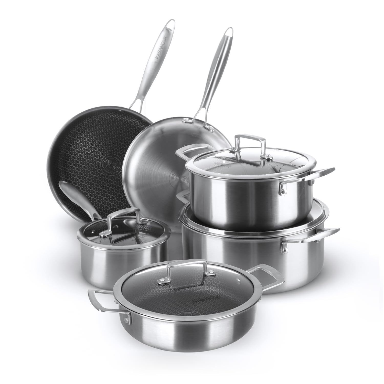 Batteria pentole 10 pezzi a 3 strati Tri - ply