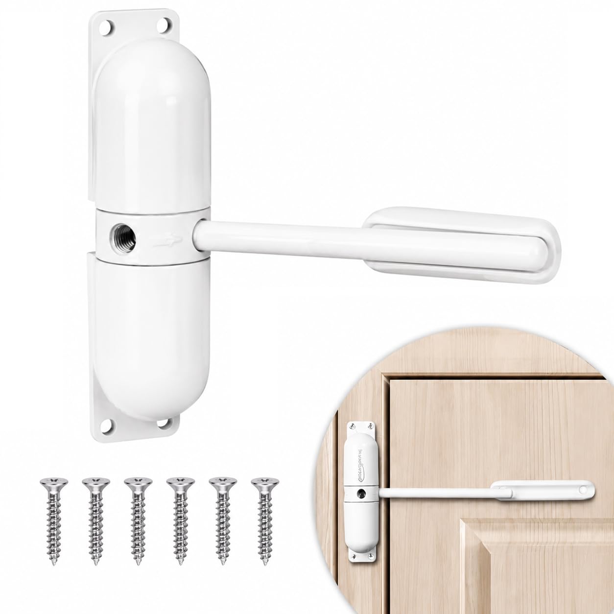 HoneSecur Safety Spring Door Closers, Adjustable Closing Door Hinge, Automatic Stopper Fire Rated, to Convert Hinged Doors to Self Closing Doors - White