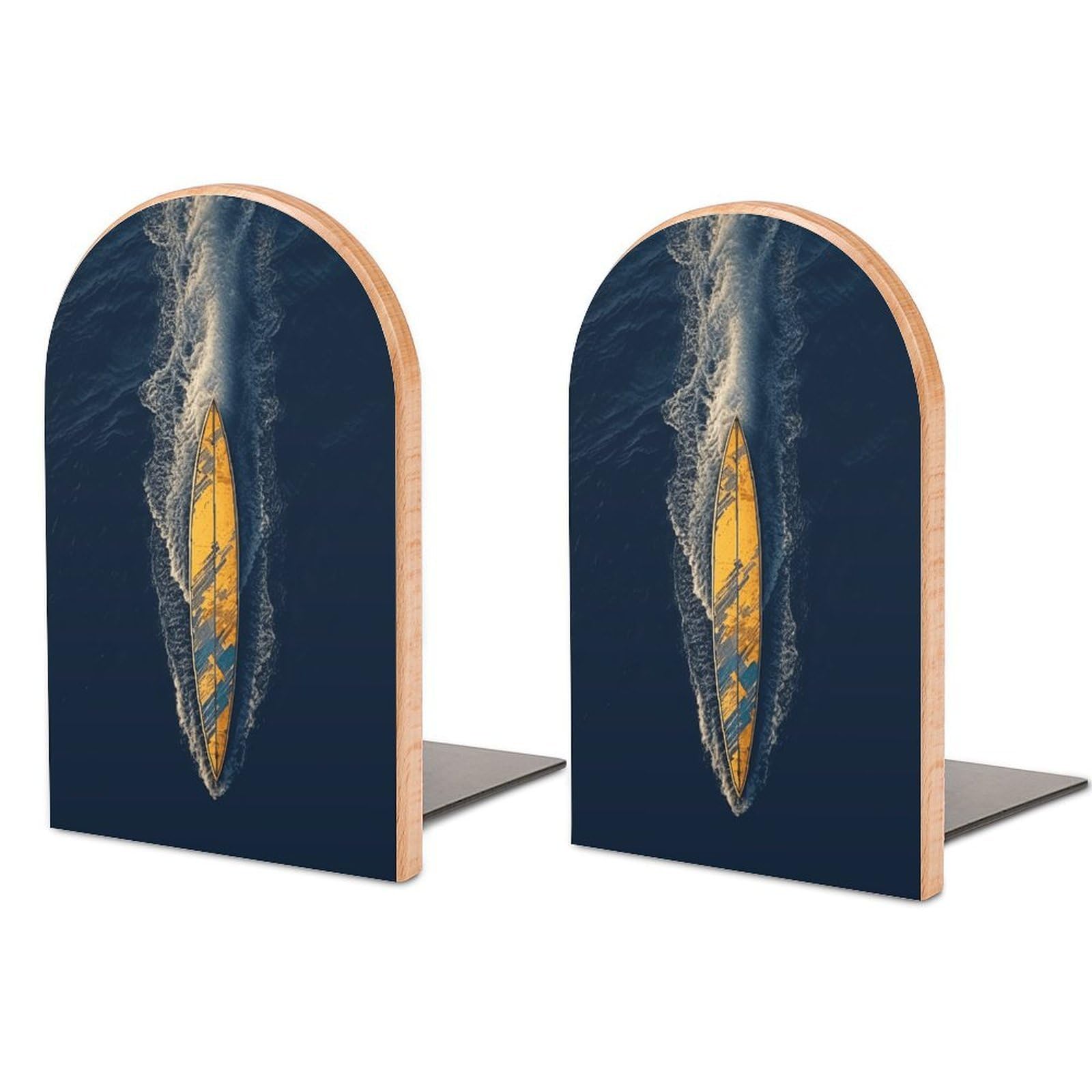 Surfboard Bookend Wood Book End for Shelves Heavy Duty Non-Slip Wooden Bookend Support Universal Economy Bookends Fancy Modern Decorative Book Accessories 1 Pairs