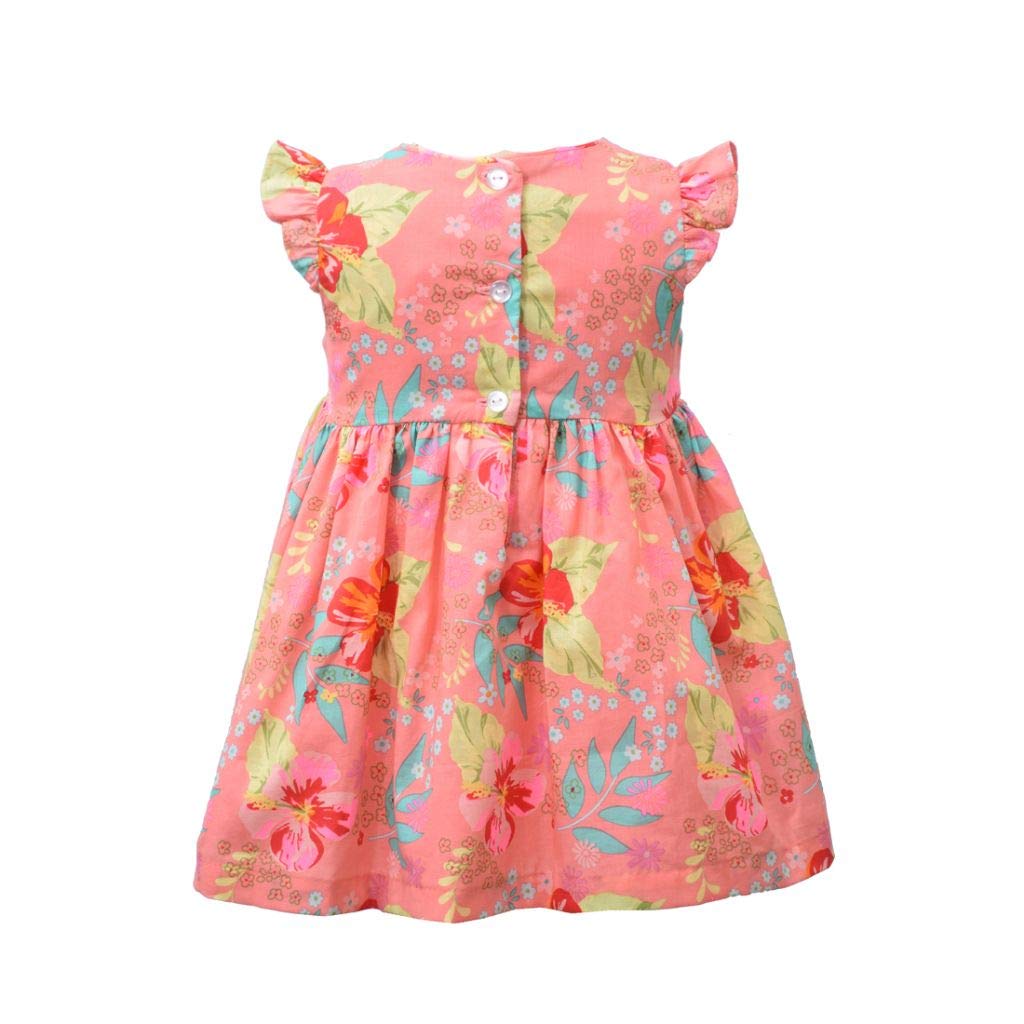 Bonnie Jean Girl's Dress - Smocked Pink Floral Flutter Sleeve Dress for Baby, Toddler and Little Girls, Pink Floral, 3-6 Months