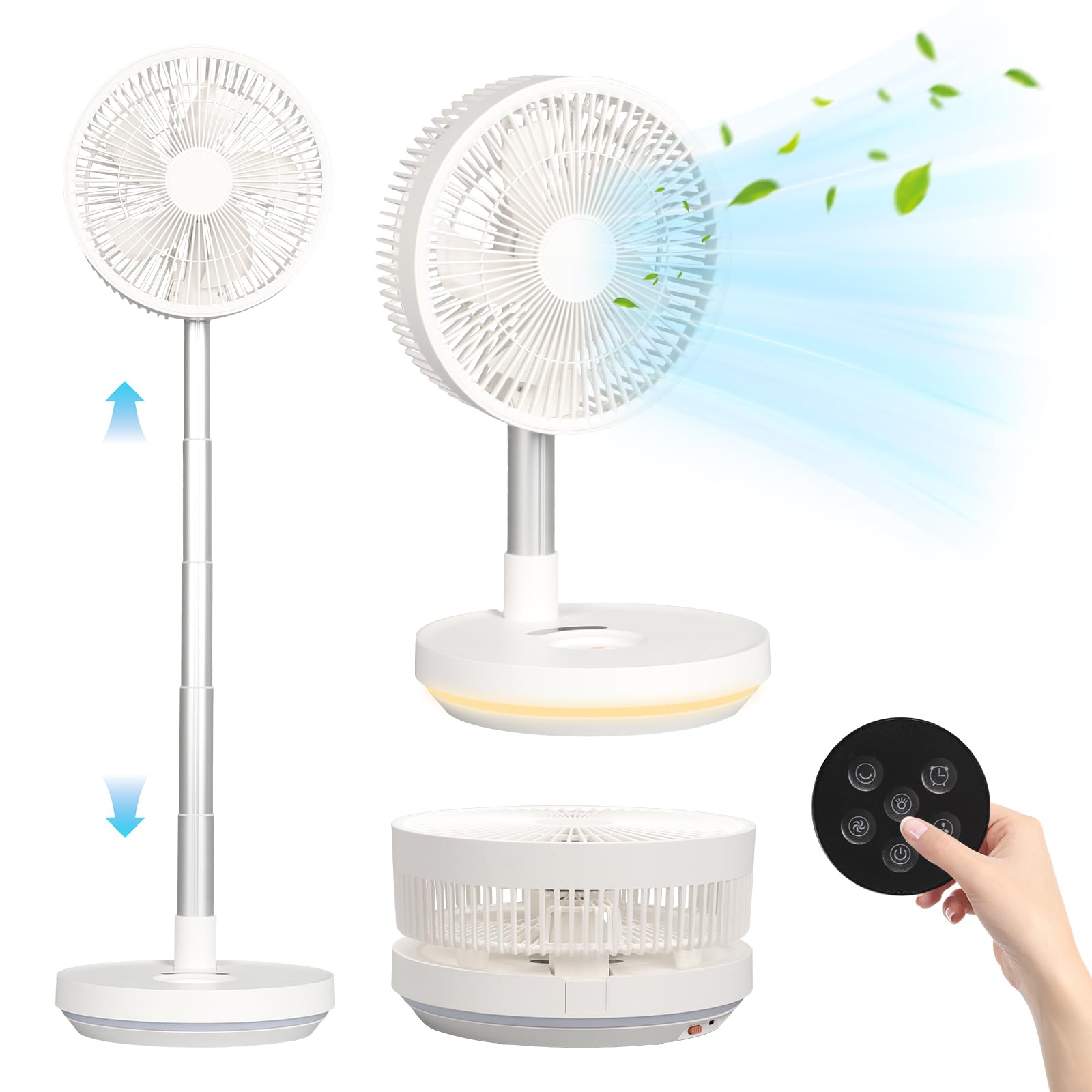 Ventilador de Pie Oscilante Portátil Plegable con Remoto, 5.5-36 pulgadas Altura Ajustable, 7200mAh USB C Pequeño Mesa Ventiladores Silencioso con Temporizador para Viajes Camping Dormitorio