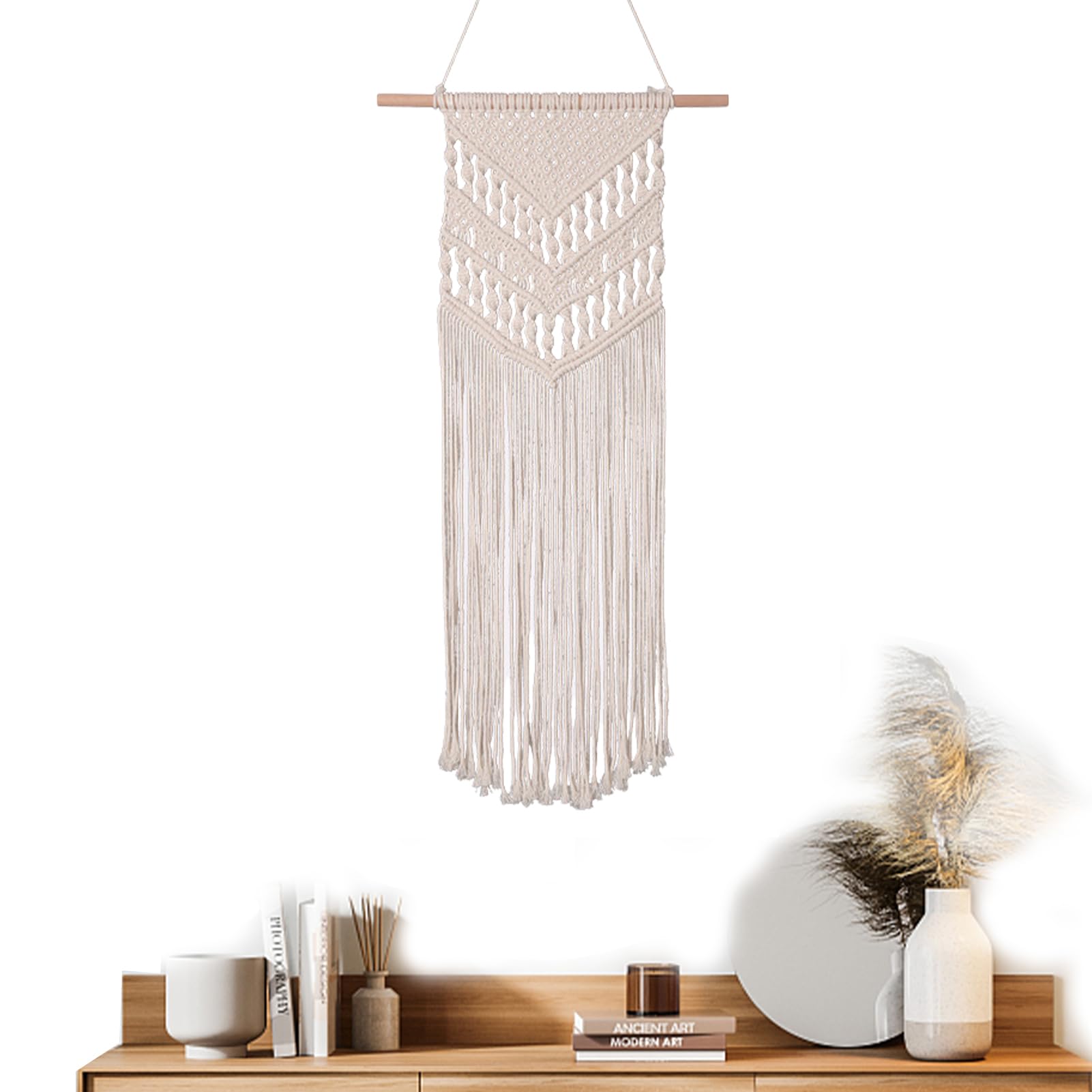 Geruwam Macrame Wall Hangings Woven Decor | Macrame Cotton Woven Tapestry With Long Tassels,Farmhouse Decoration For House, Apartment, Nursery, Dorm Room