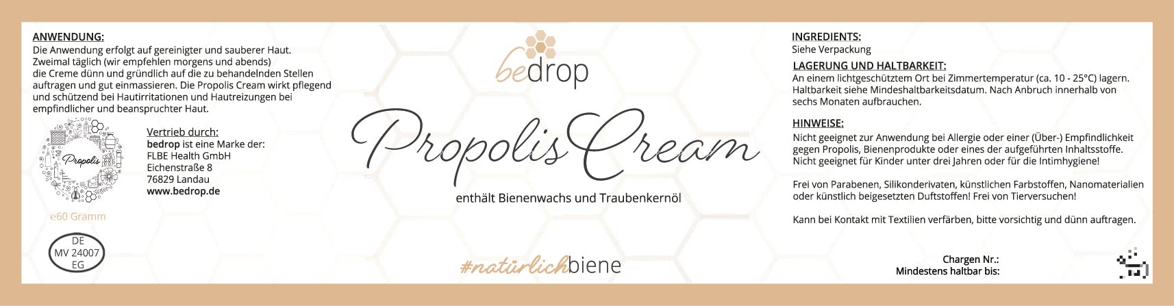 bedrop Hautpflege-Set | Bee Cream (Bienengiftsalbe) 100g + Propolis Cream (Propolis Salbe) 60g + Gelee Royale Körperlotion (Royale Lotion) 100g im Sparset