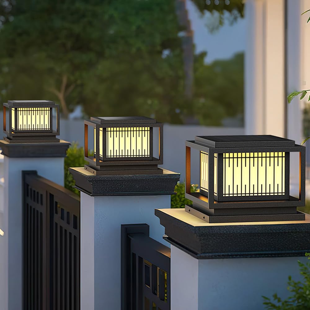 Solarne lampy słupkowe, na zewnątrz, czarna lampa solarna z pilotem, wodoodporna, antykorozyjna, słupek do ogrodzenia, tarasu, ogrodu, ścieżki, skrzynki pocztowej