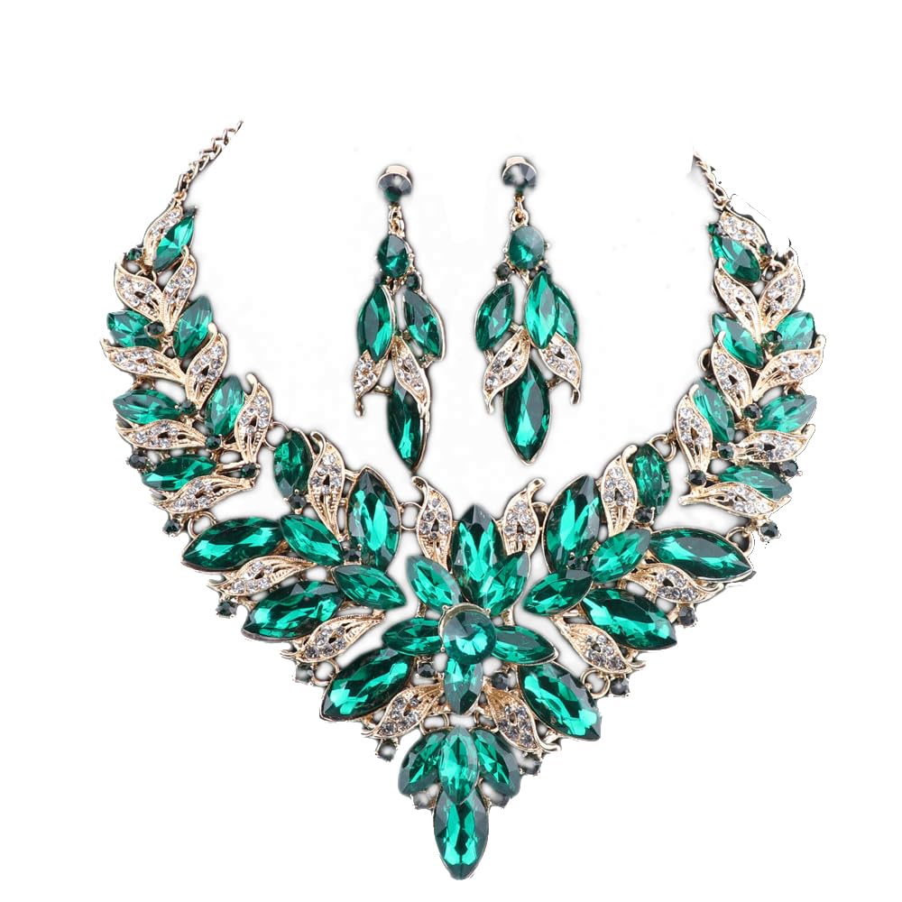 OUHE Women's Wedding Bridal Bridesmaid Crystal Statement Necklace Earring Party Prom Costume Jewelry Set
