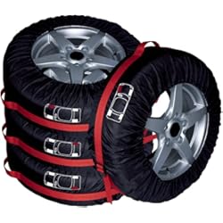 Fundas Antideslizantes Para Neumaticos Comily Plus+ 4pcs/Set 210D Cubiertas de Llantas de Repuesto de poliéster Bolsas de Almacenamiento con manija para Llantas de 16"-18"en diámetro-Negro/Rojo