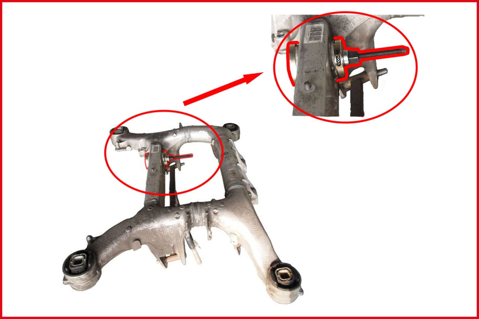 KS Tools 150.9865 Juego de herramientas de silentblock para soportes de eje trasero BMW, 7 pzs