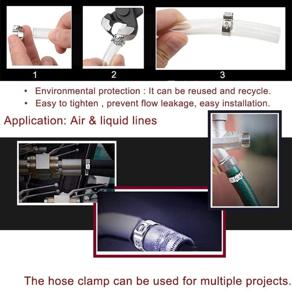 45/80/130/140 piezas Abrazaderas de manguera continuas de una sola oreja 5,8-23,5 mm Abrazaderas de manguera de acero inoxidable 304 Anillos de abrazadera de cincha para tipos de sellado, 140 piezas