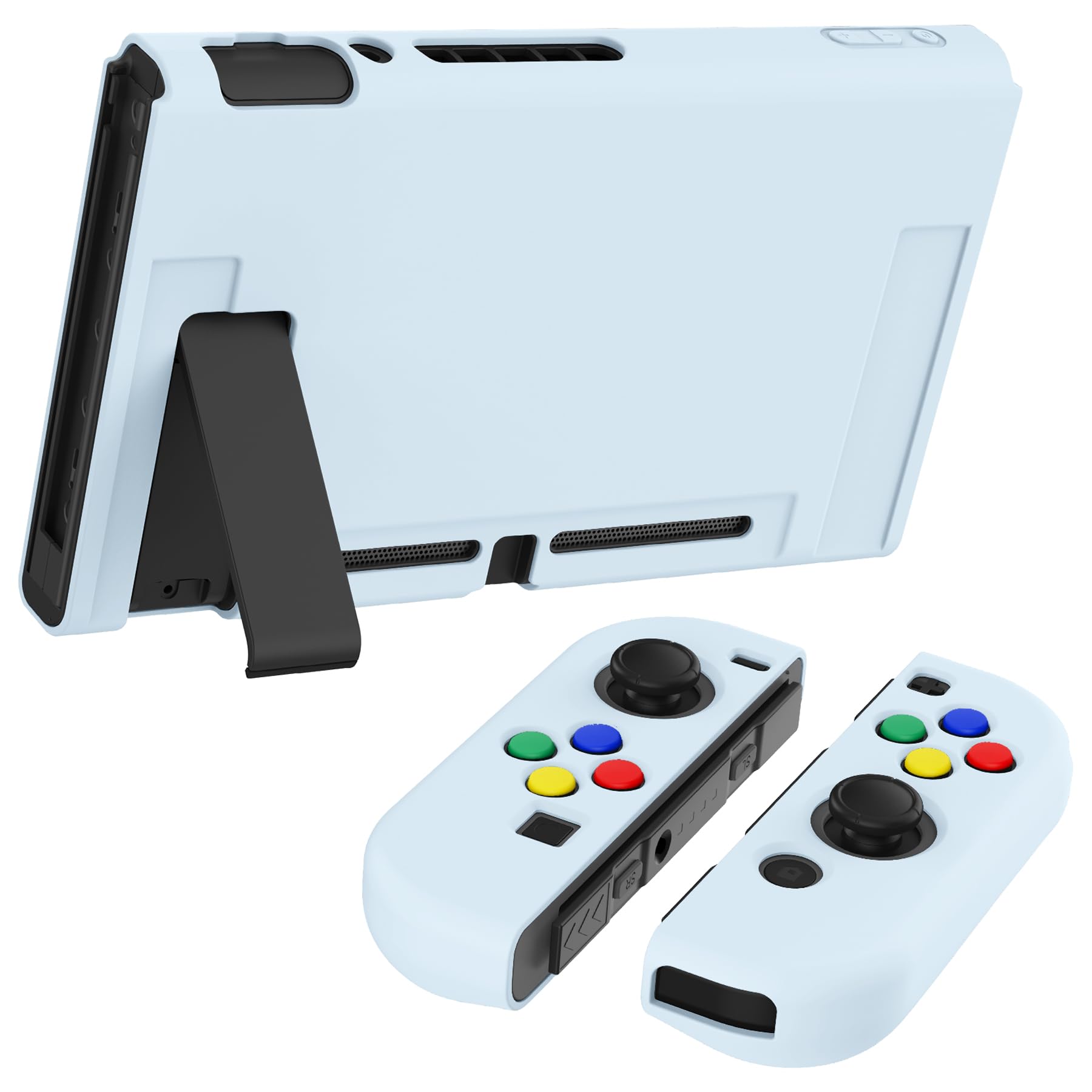 PlayVital Cover Protettiva Custodia per Nintendo Switch Copertura Morbida TPU Case per Joycon Console con Copri Tasti ABXY Direzionali Colorati-Celeste