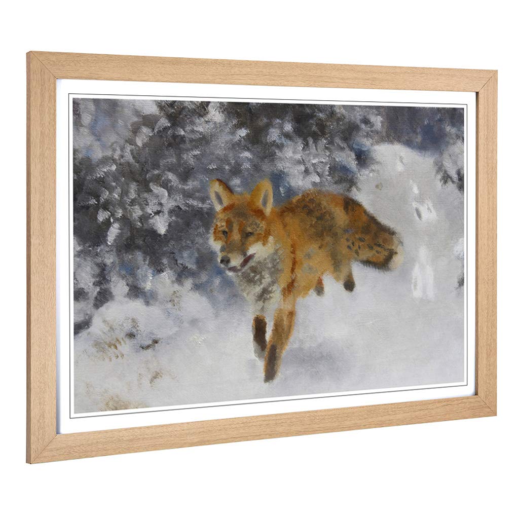 Big Box Art Framed Print of Bruno Liljefors Fox in The Snow 4 Design | Wall Art Picture | Home Decor for Kitchen, Living Room, Bedroom, Hallway, Oak, A2 / 24.5x18 Inch / 62x45cm