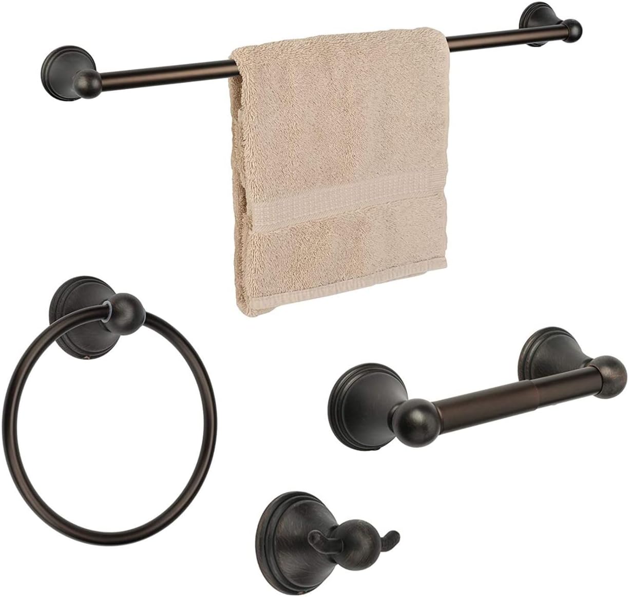 Dynasty Hardware 9300-ORB-4PC Bay Hill Series Bathroom Hardware Set, Oil Rubbed Bronze, 4-Piece Set, With 24 Towel Bar