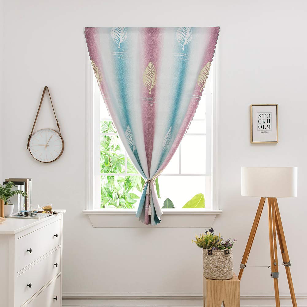 BOYOUTH Leaves,Pink and Blue Vertical Stripes Pattern Printed Small Curtains,Non-perforated High Blackout Short Curtain for Bedroom,Study,Living Room,1 Panel,31 x 78 Inches