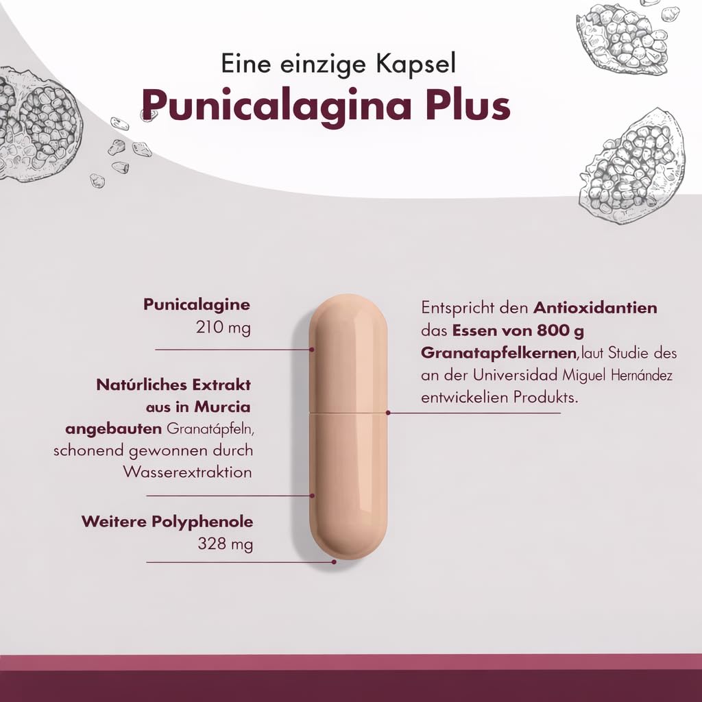 Granatum Plus - Punicalagin Plus - Nahrungsergänzungsmittel - Gewonnen aus Granatäpfeln - Antioxidatives Supplement - Verdauung und Stoffwechsel - Hautpflege - Hergestellt Spanien - 3 Box 28 Tabletten