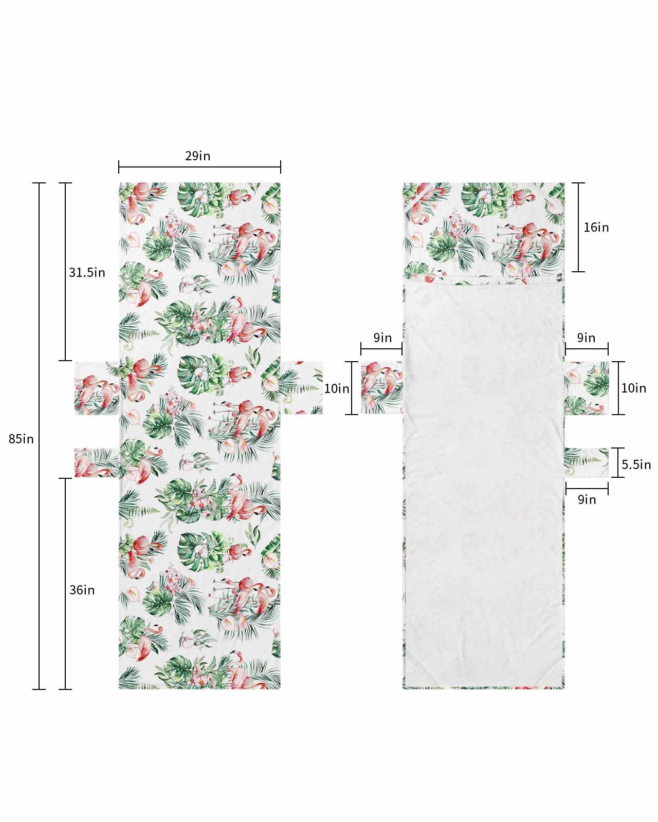 Summer Flamingo Beach Lounge Chair Towel Cover, Soft Chaise Lounge Towel with Side Pockets Patio Pool Chairs Cover for Beach/Pool Sunbathing 29x85 Green Palm Leaf Tropical Plants