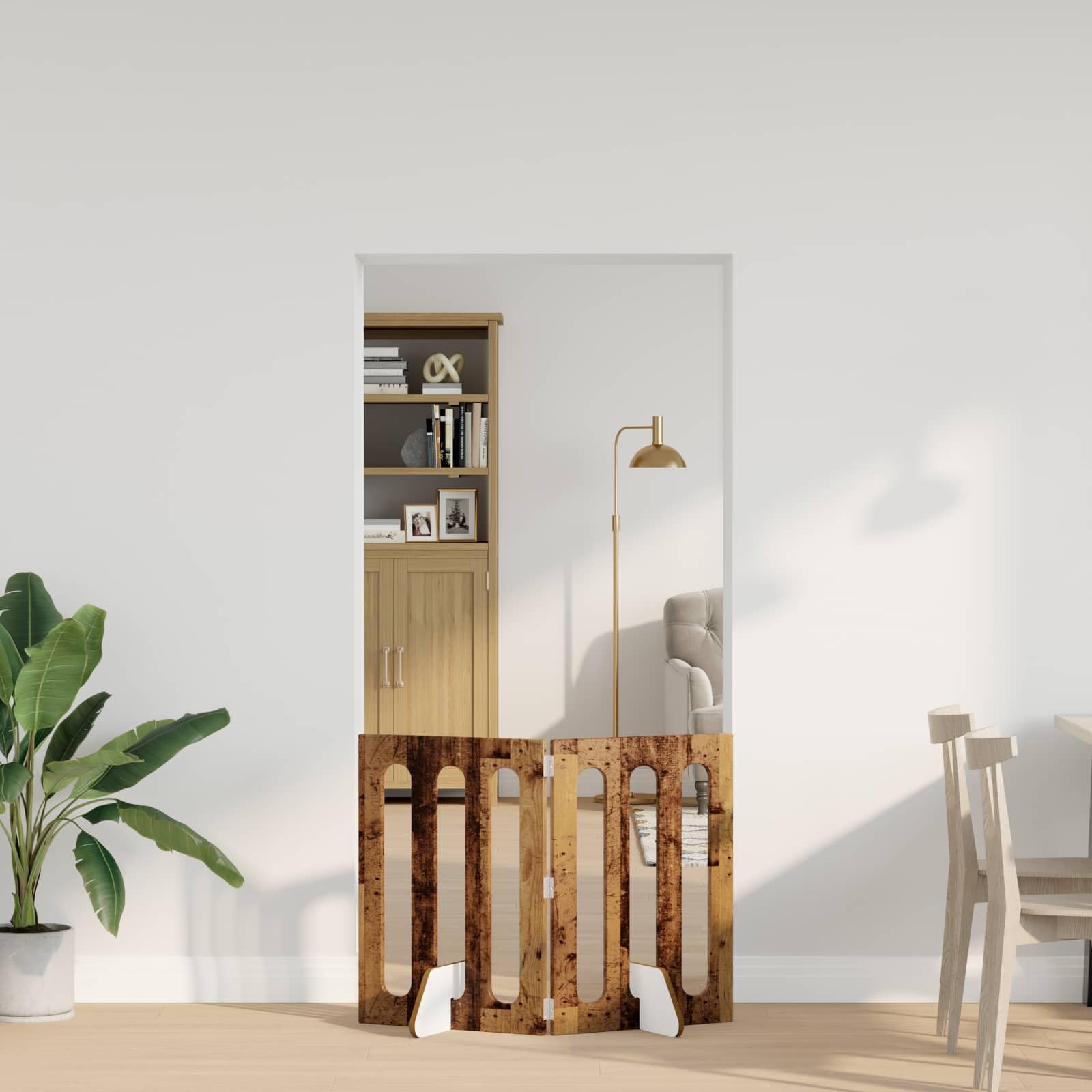 Valla plegable para mascotas de madera de roble, 2 paneles, 100,5 x 38 x 70 cm, sin taladrar, bisagras giratorias de 180°, para casa y casa, interior seguro para perros y cachorros