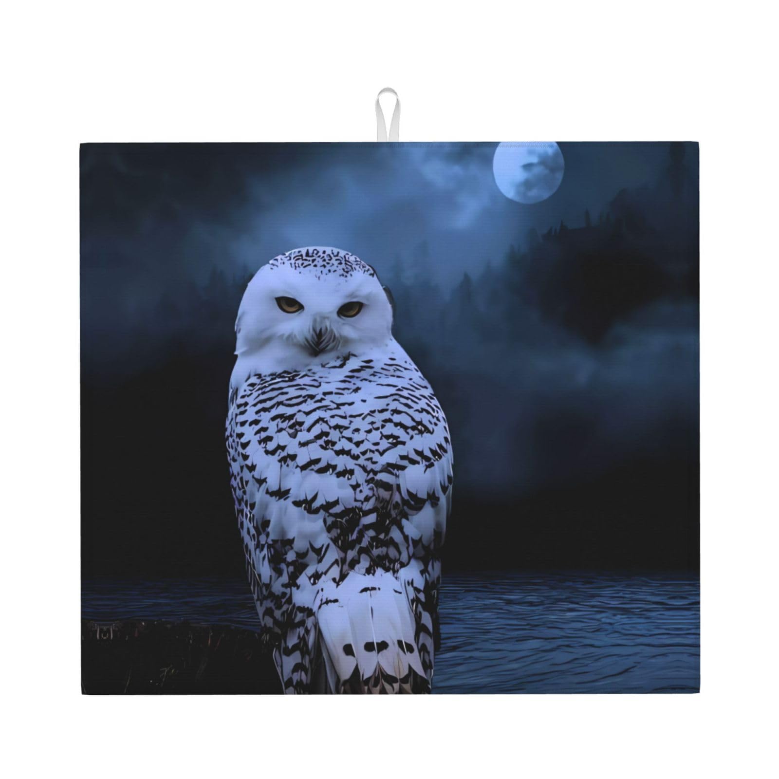 YYHHAOFA Owl at Night Prints Kitchen Drying Mat – Absorbent Dish Throw for Countertops, Quick-Dry Non-Slip Layer with Stylish Prints, for New Homes