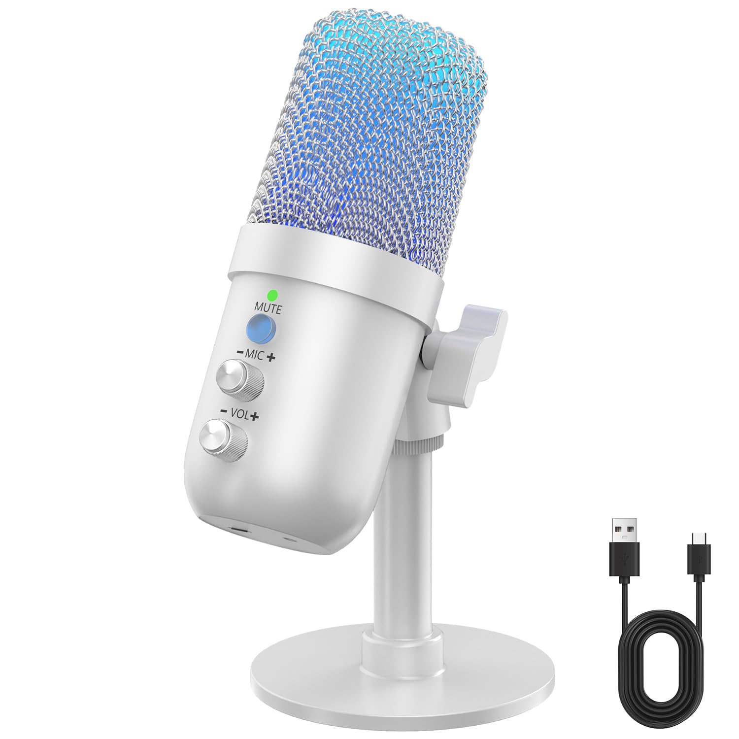 USB Microphone, Computer Condenser Mic with Noise Cancellation, Echo Mode, RGB Lighting, Mute Button, Plug & Play Gaming Mic for PC, Mac, PS5, Streaming, Recording, Podcasting & Online Meetings White-image-23