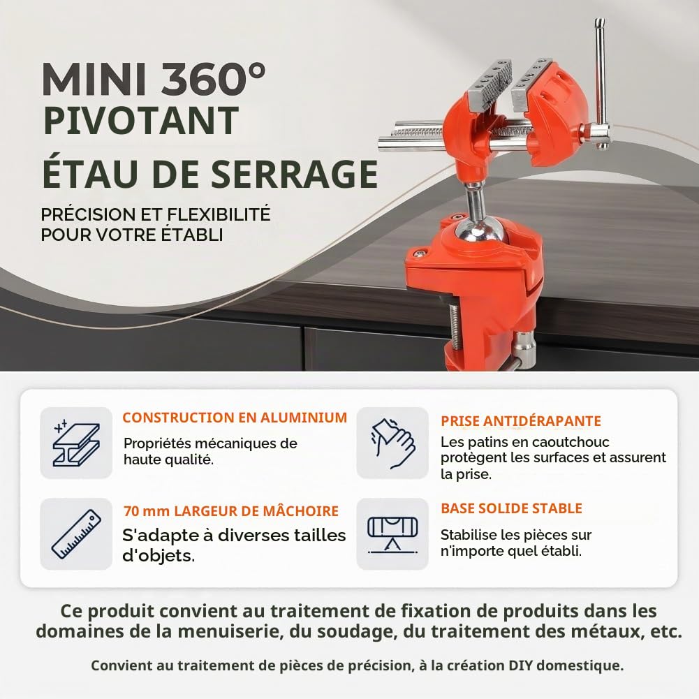 Étau de Table Pince d'Établi Étau Réglable Rotation à 360° Largeur 70 Mm Étau de Fraisage Pivotant de Table Étau pour Convient Au Travail Du Bois, à La Découpe, à La Gravure Et Au Polissage