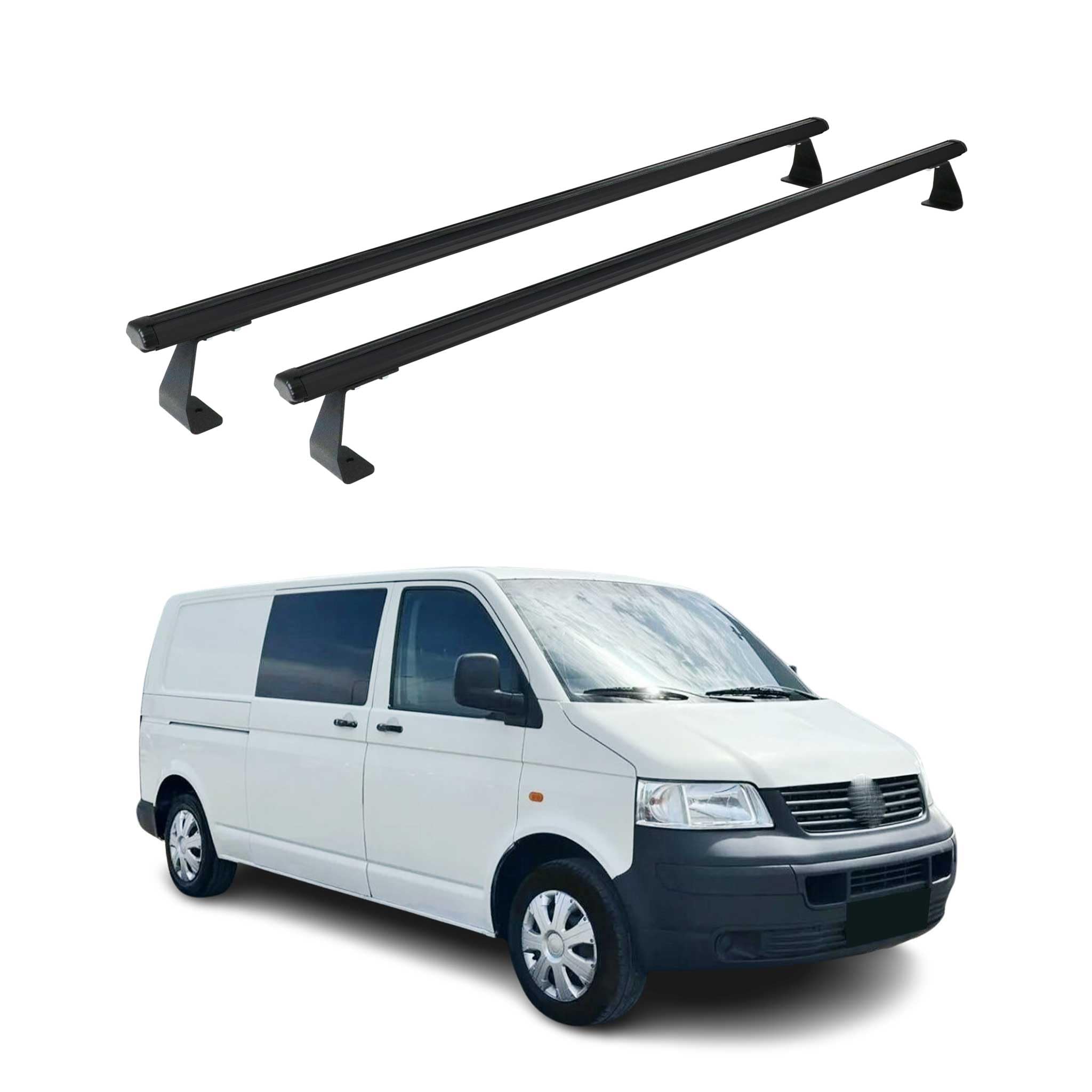 OMAC Heavy Duty Dachträger Querträger kompatibel mit VW T5 T6 T6.1 Transporter Multivan Caravelle 2003-2024 – 2 Stangen – Aluminium Schwarz